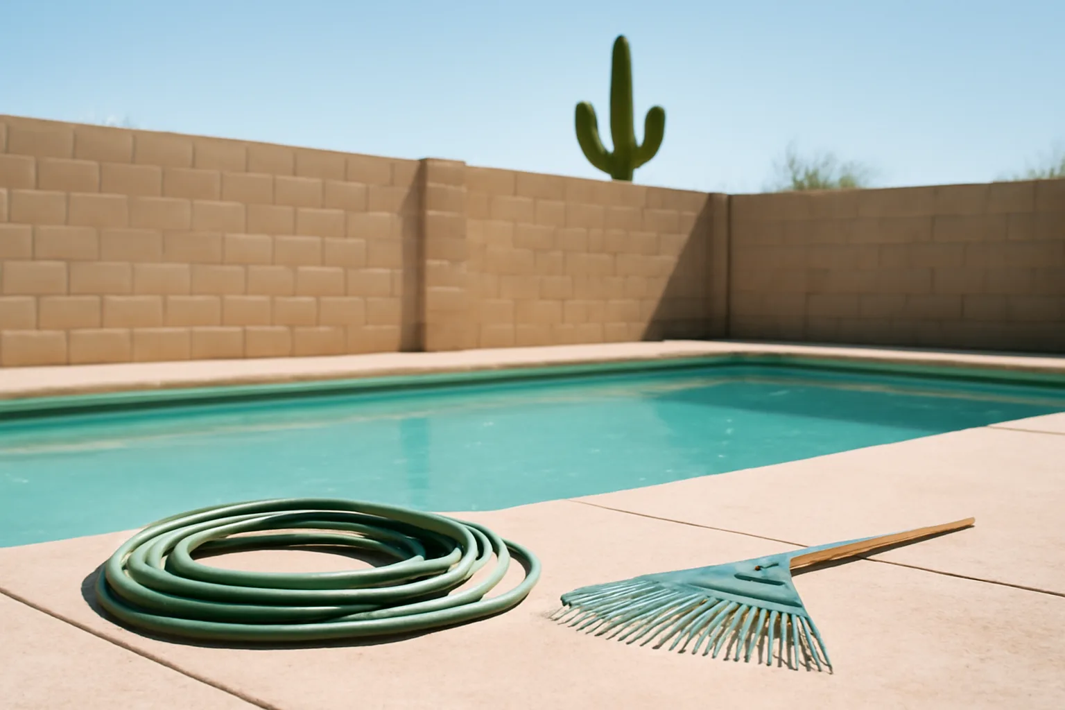 Still Phoenix backyard pool on a typical Arizona route stop