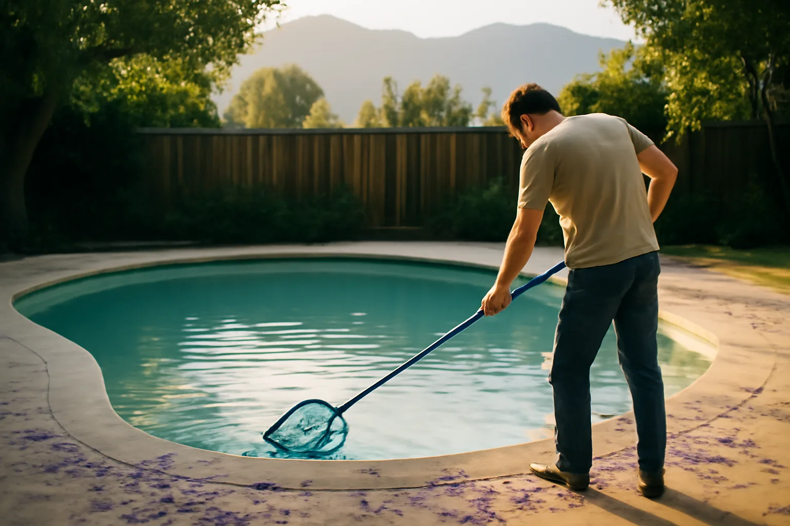 Pool route technician nets a Pasadena backyard pool