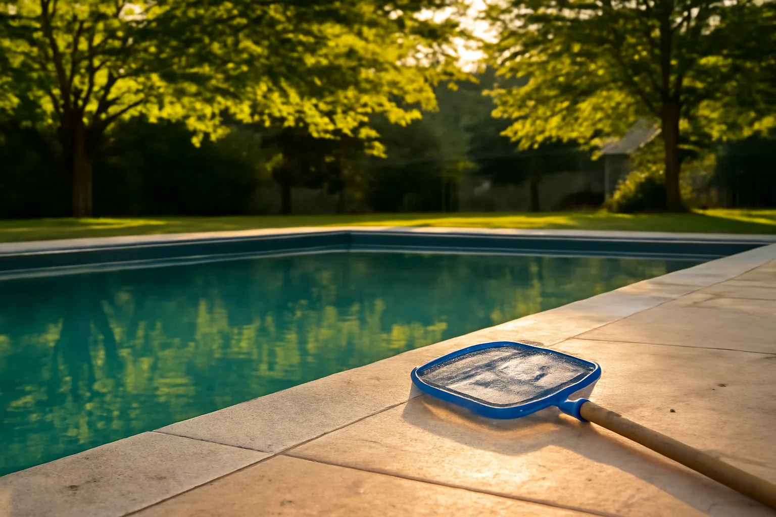 Suburban Delaware inground pool waiting on a route stop