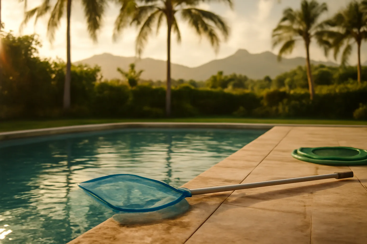 Kailua backyard pool deck and skimmer net for Hawaii route work