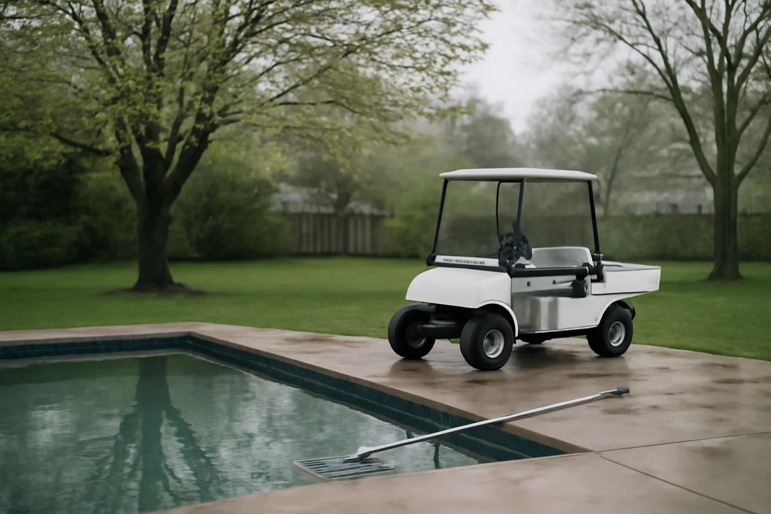 Backyard in-ground pool in Delaware waiting for route service